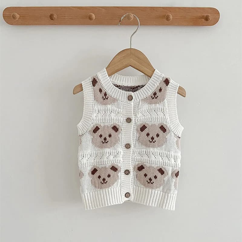 MILANCEL nouveau automne bébé tricoté gilet 0-3T ours mignon enfant en bas âge filles haut ouvert ch