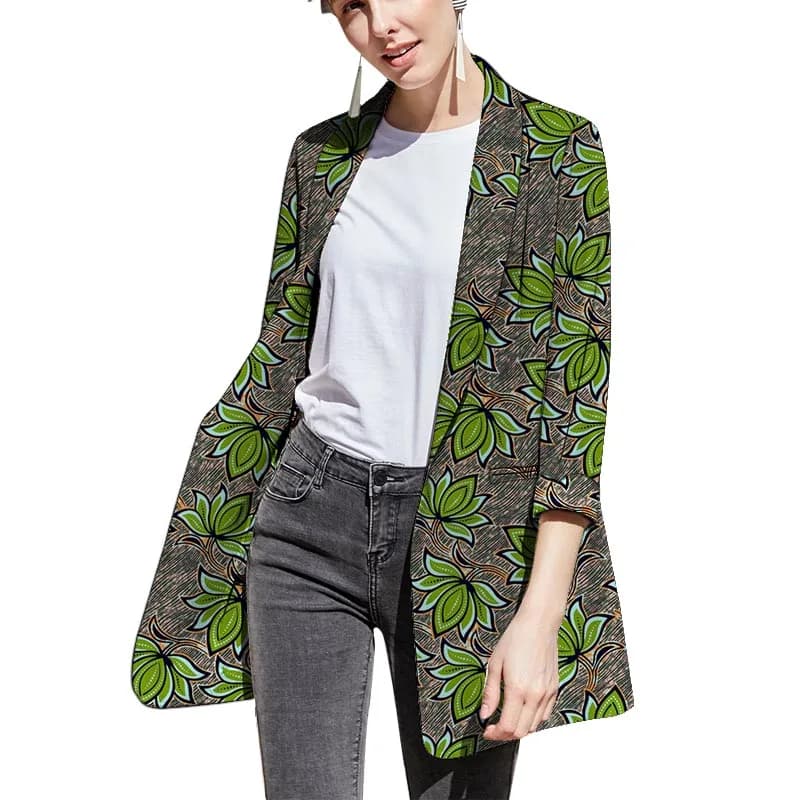 Blazer à col châle pour femme, coupe-vent, Design Original, imprimé traditionnel, manteau Cardigan, 