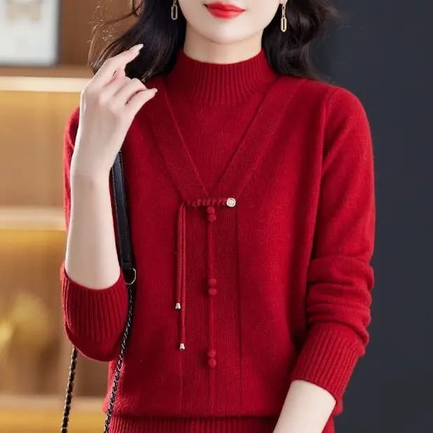 Pull tricoté à col mi-haut pour femme, ample et chaud, pour personnes âgées d'âge moyen, collection 