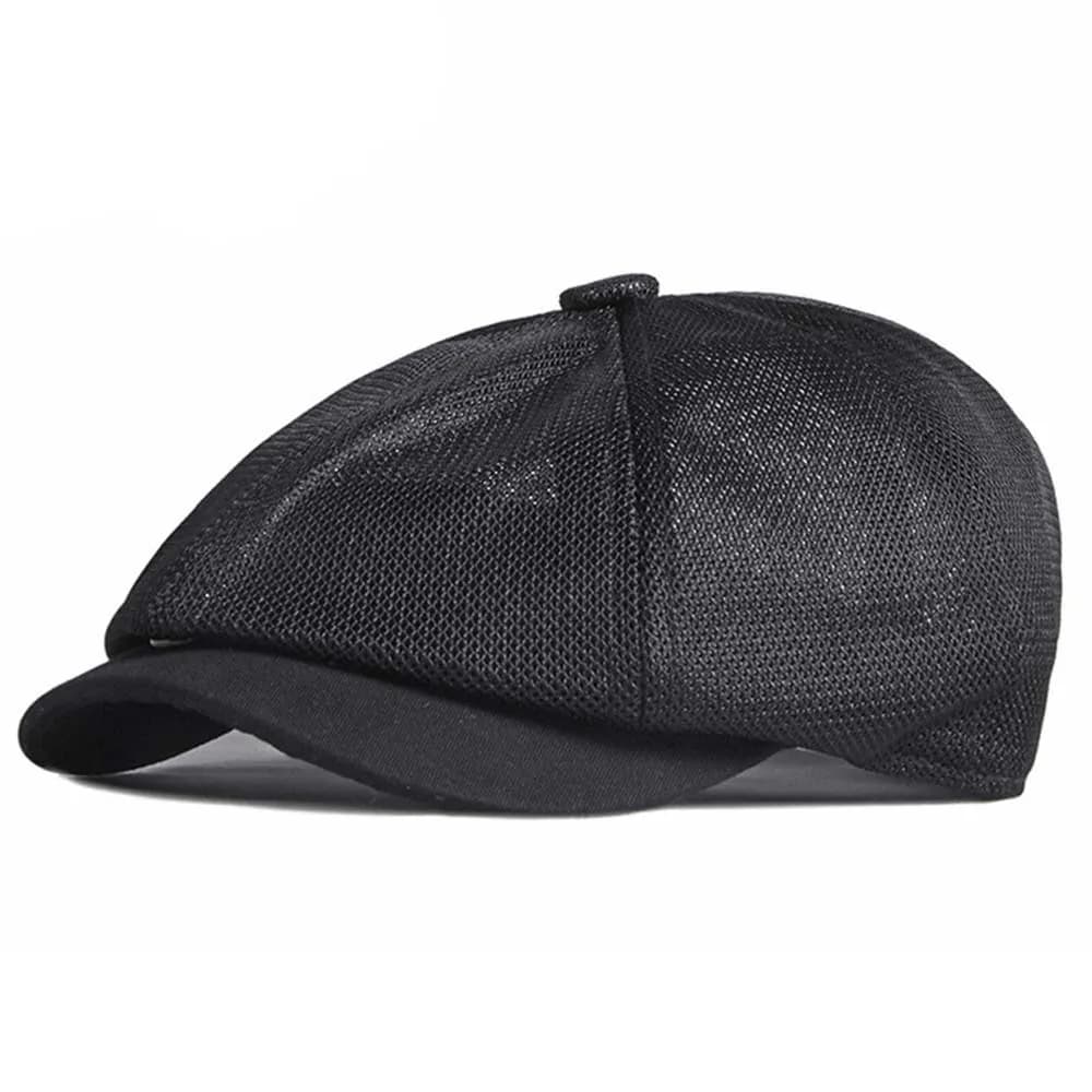 Béret britannique en maille unie ajouré avec boucle à pression, respirant, style artiste, polyvalent