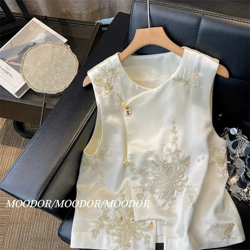 Vestes pour femmes gilet pour femmes nouveau automne Style chinois gilet en Satin brodé tenue de fem