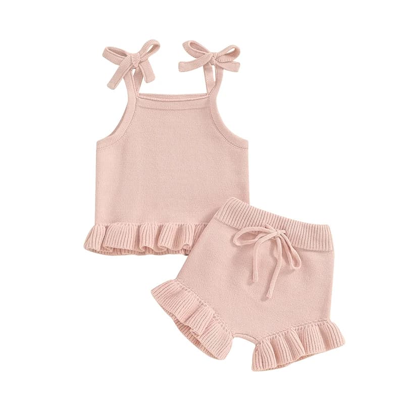 Short en tricot pour nouveau-né et petite fille, ensemble 2 pièces, couleur unie, taille élastique