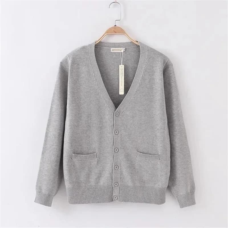 Cardigan tricoté basique à col en v, pull automne hiver, uniforme d'étudiant de Style collégial, uni