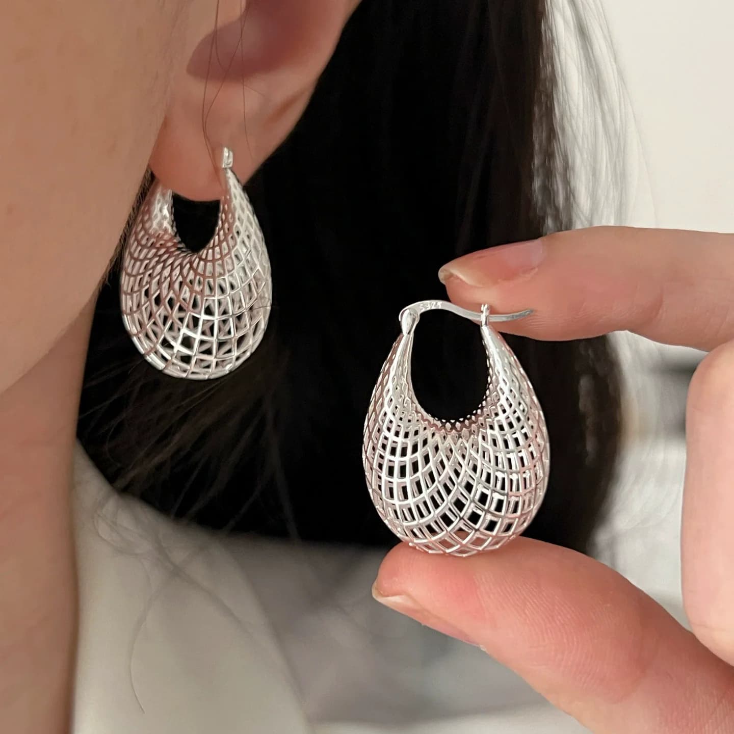 Boucles d'oreilles tendance en argent sterling 925, géométriques, ajourées, pour femmes, boucles d'o