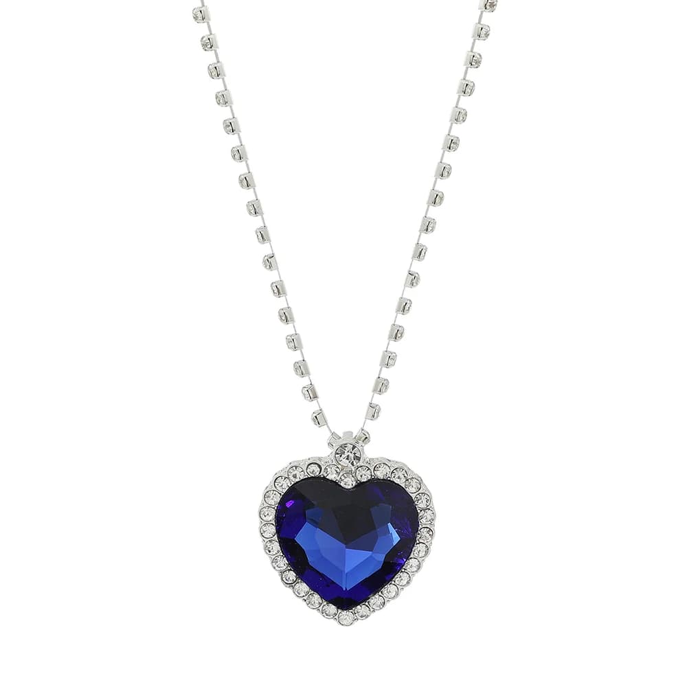 Collier Cœur de l'Océan Amour Éternel avec Pendentif en Cristal Bleu, Bijou Cadeau pour Elle, Penden