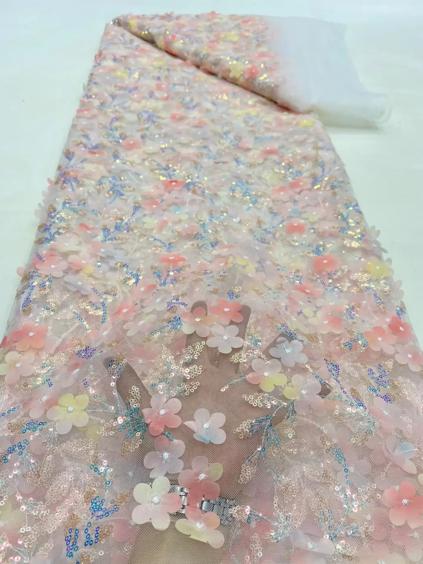 Tissu africain de luxe en dentelle et Tulle, 5 Yards, nouvelle mode, fleur 3D, tissu nigérian brodé 