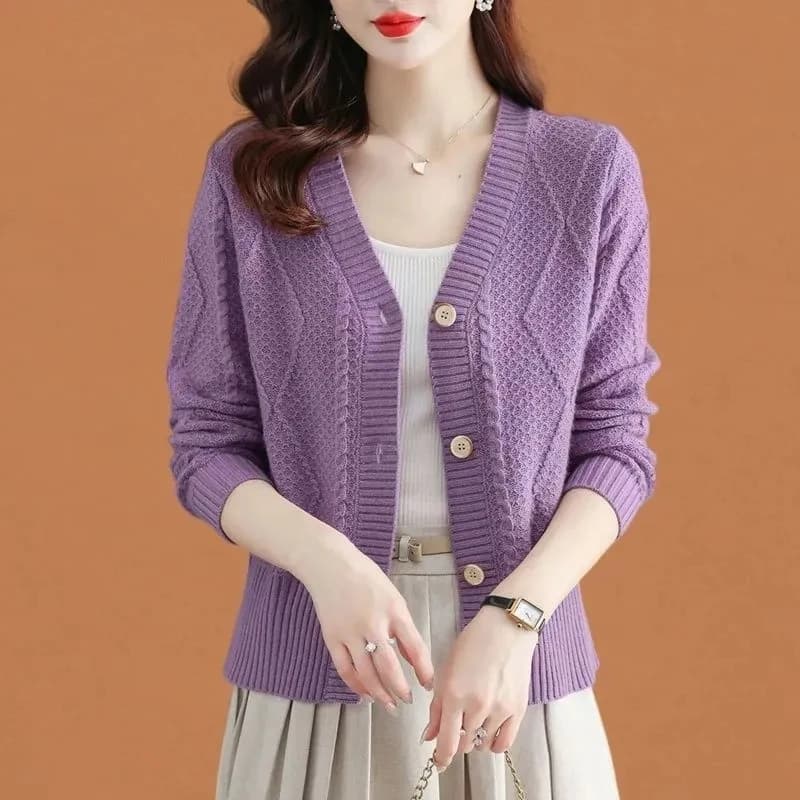 Printemps automne 2026 femmes pull décontracté taille haute polyvalent tricot Cardigan dames pull ma