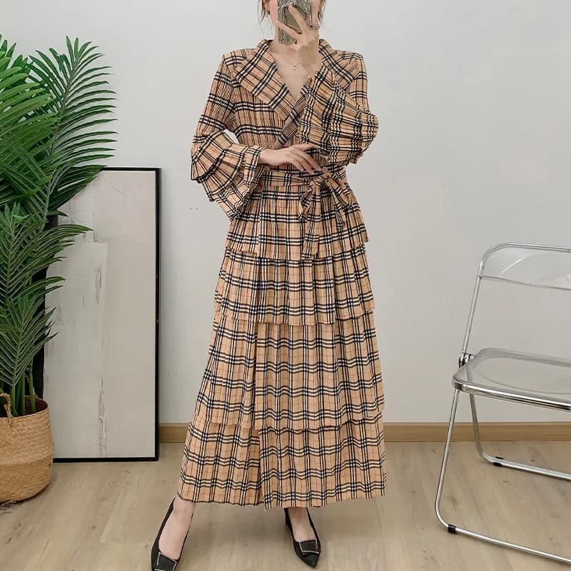 Robe plissée imprimée à carreaux, nouvelle collection printemps et été 2021, tenue décontractée élég