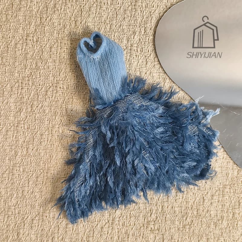 Robe élégante en tricot à col licou de style français, avec plumes, pour poupée Supermodel Babi Xian