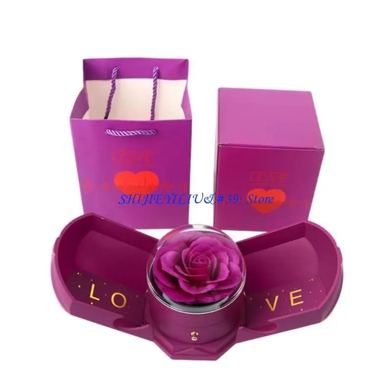 E21F – charmante boîte cadeau avec fleur éternelle, collier fleurs romantiques, boîte d'accessoires 