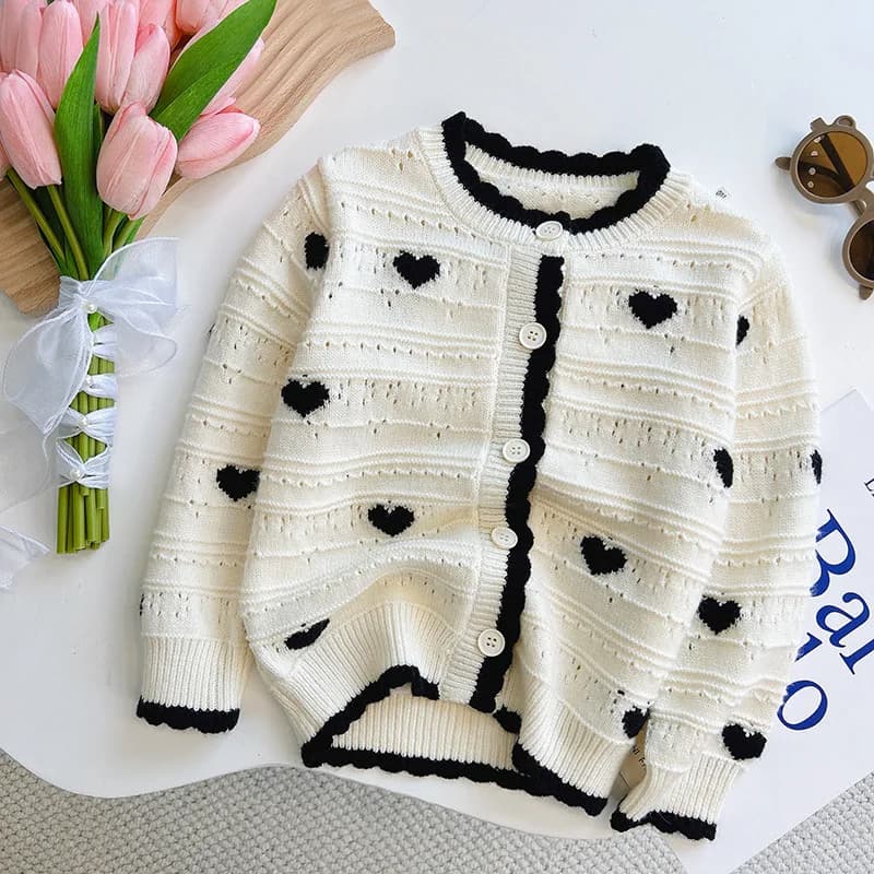 Cardigan de princesse en tricot pour bébé fille, pull en tricot pour tout-petit, manteau avec cœur, 