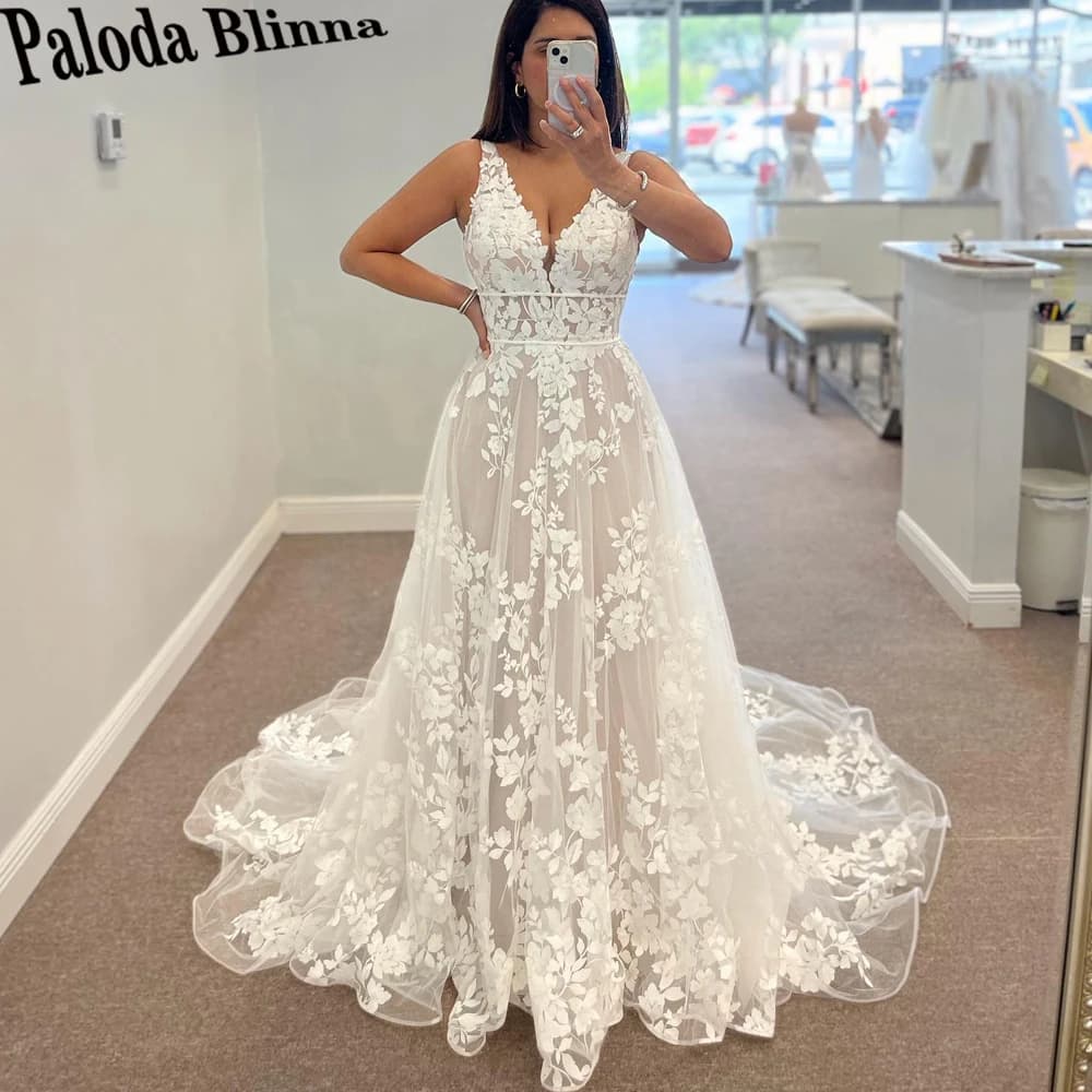 Paloda superbes robes De mariée sans manches pour femmes mariée dentelle Appliques plissé fête De fi