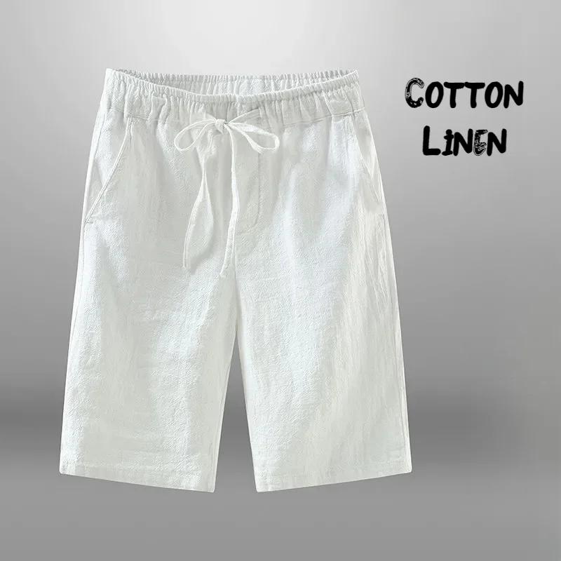Shorts de plage en coton et lin pour hommes, décontractés, respirants, pantalons de survêtement cour