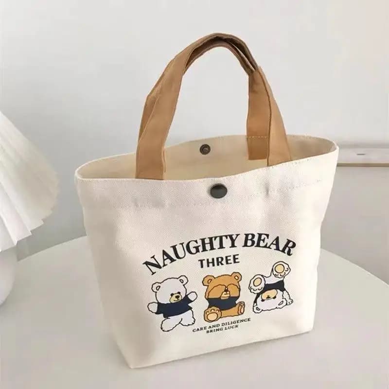 Sac fourre-tout en toile en forme d'ours pour femmes, mini sac à déjeuner portable mignon, sac d'éco