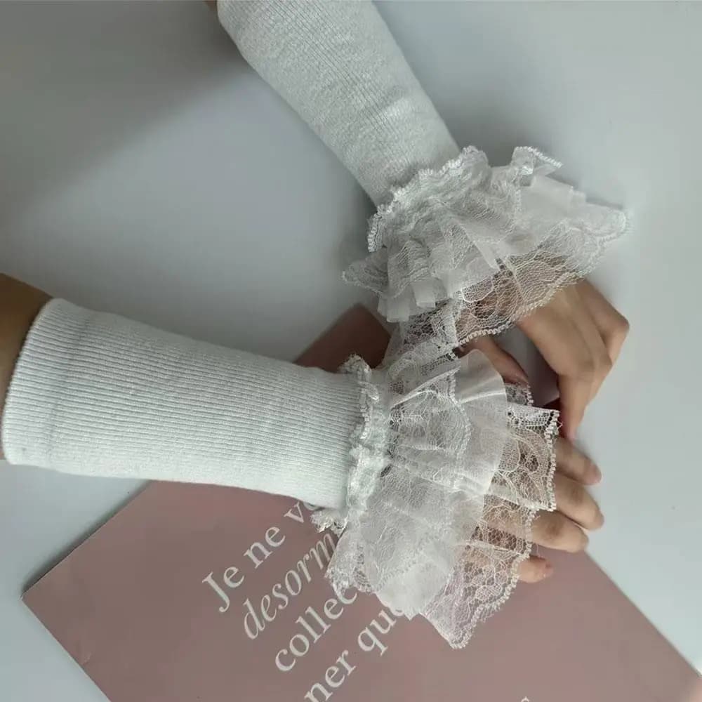 Manchette à volants en dentelle, longue et élastique, tricotée, manches en dentelle, couvre-bras, po