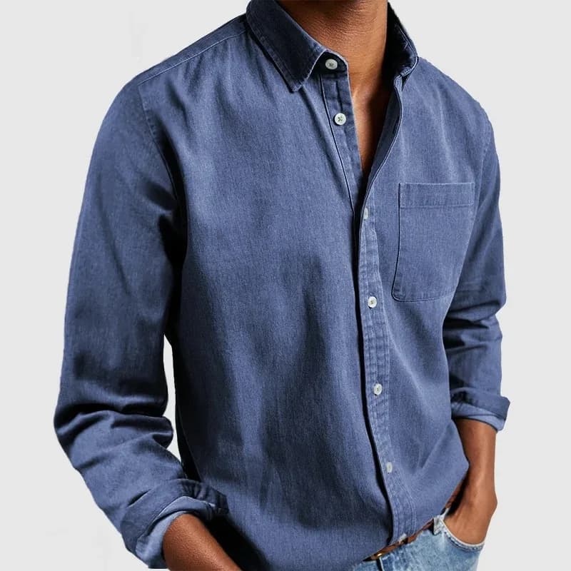 Chemise en tissu Denim européen et américain, manches longues, revers décontracté pour hommes