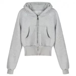 Sweat-shirt à capuche de sport court gris pour femmes, veste Cardigan en velours à taille épaisse et