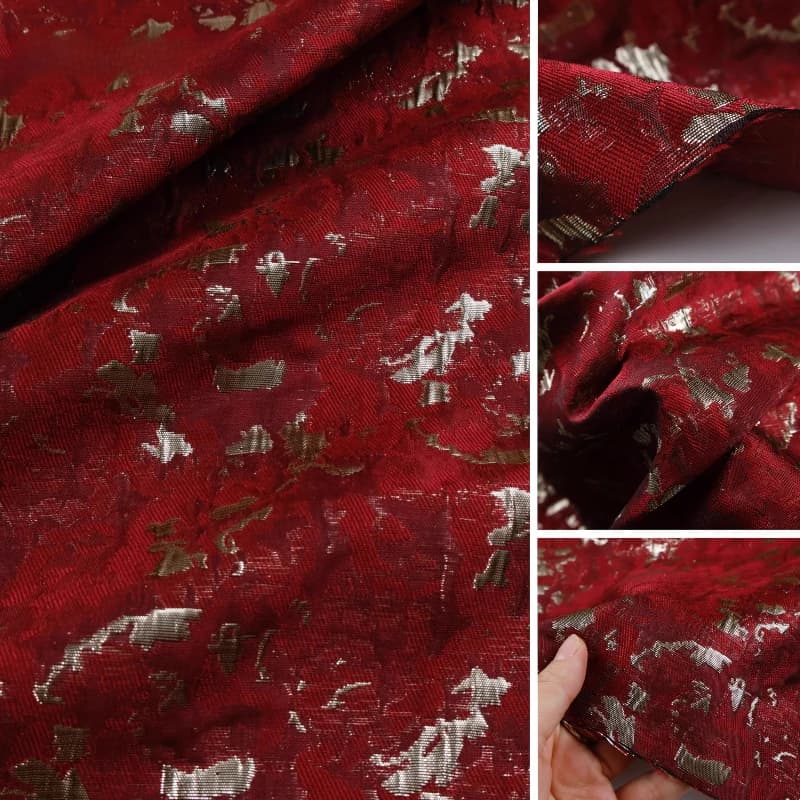 Angora rouge ombré léger fil d'or tissu Jacquard légèrement en forme printemps été soirée Qipao maté