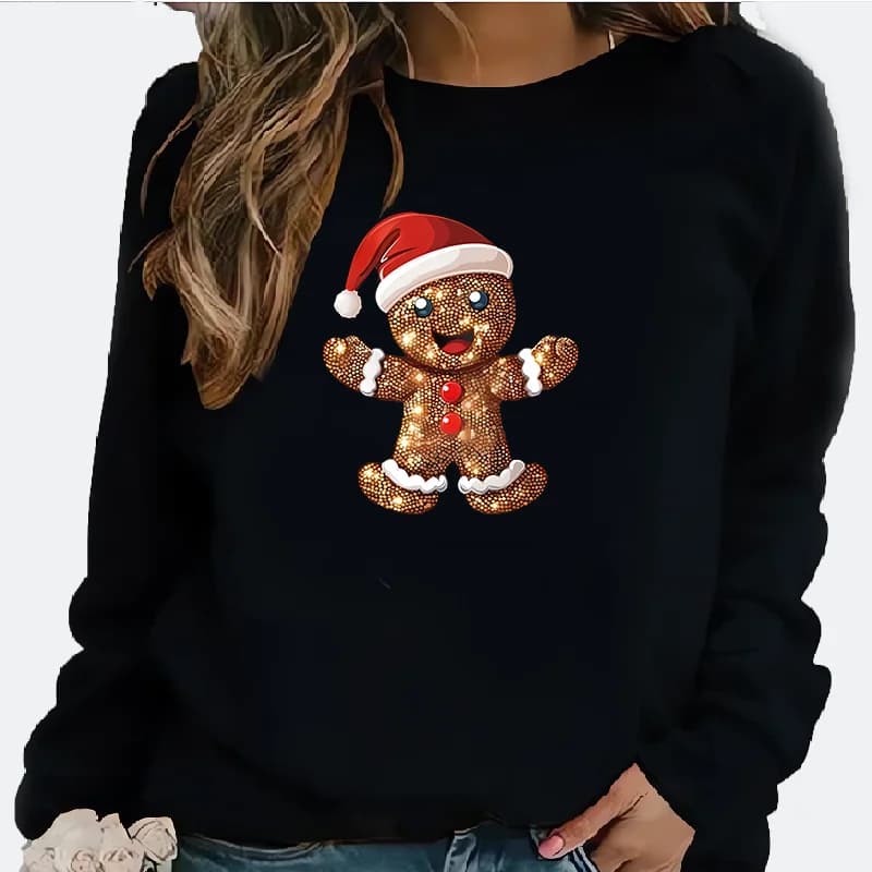 Le sweat-shirt à col rond imprimé série Christmas numérique 3D pour femme est vendu bien