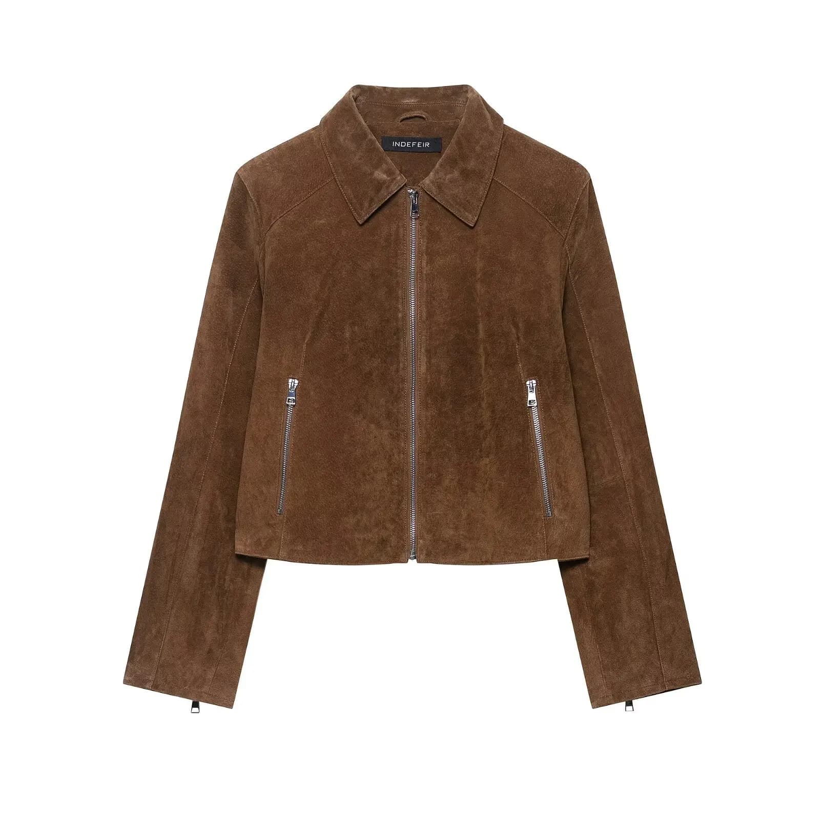 Veste en cuir tendance pour femme avec col zippé, style coréen, nouvelle collection automne, confort