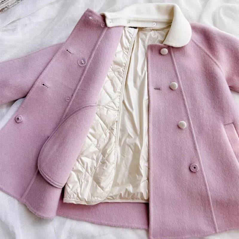 Ins fait à la main Vintage 100% laine Double face cachemire fait à la main filles manteau rose deux 