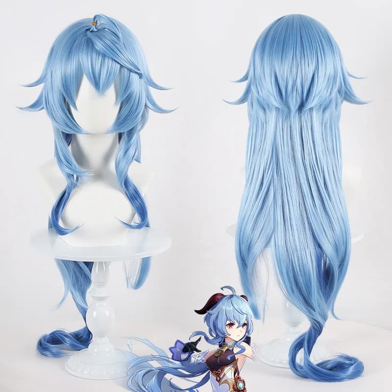 Perruques de cosplay pour femmes Ganyu bleues de l'anime Genshin Impact, coiffure de 100 cm de long,