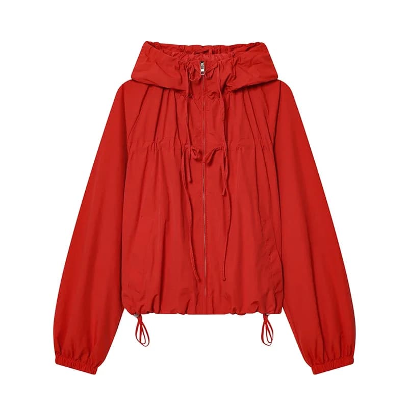 Veste unie à capuche pour femme, à fermeture éclair, manches longues, décontractée, à lacets, coupe 