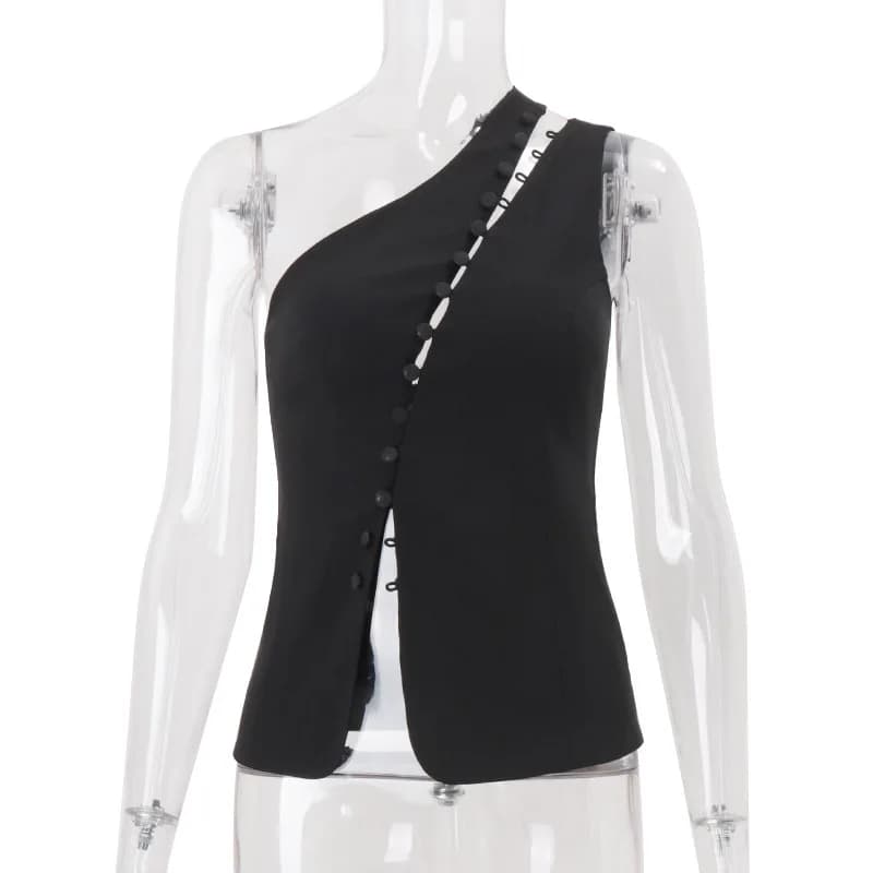 Gilet sans manches au Design élégant pour femmes, Sexy, simple boutonnage, Slim, irrégulier, rue asy