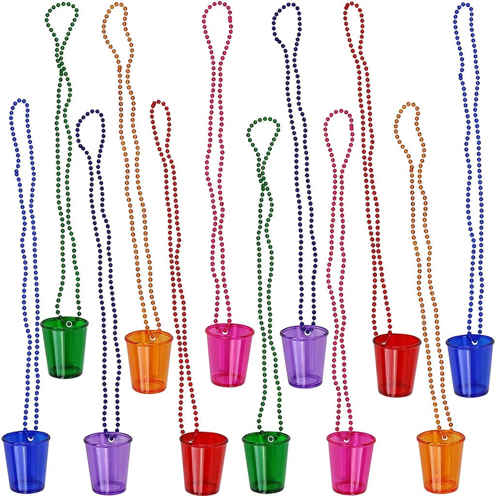 12 pièces lunettes à shot sur collier de perles tasse à shot en plastique collier mariage enterremen