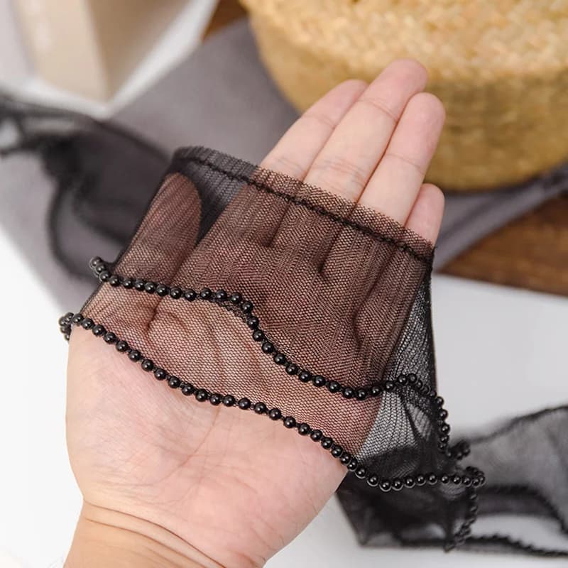 Dentelle élastique Double épaisseur 8CM de large, maille à volants, frange perlée, bordure de ruban,