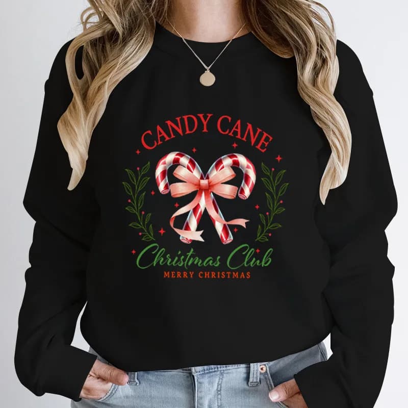 Canne à bonbons Club de noël joyeux noël imprimé pulls Wo Streetwear Streetwear femmes esthétique