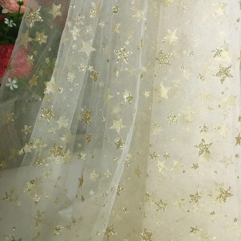 Tissu en maille étoile bronzante or argent, tissu en dentelle maille étoilée tulle dentelle fille ro