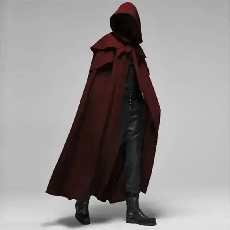 Manteau cape noir ample à capuche style médiéval vintage coupe-vent chic hiver long poncho gothique 