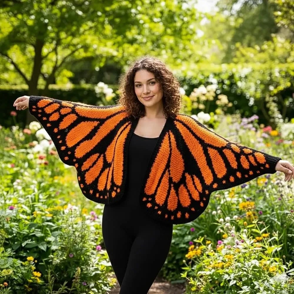 Cardigan en tricot au crochet motif papillon monarque, doux et respirant, pour rester au chaud avec 