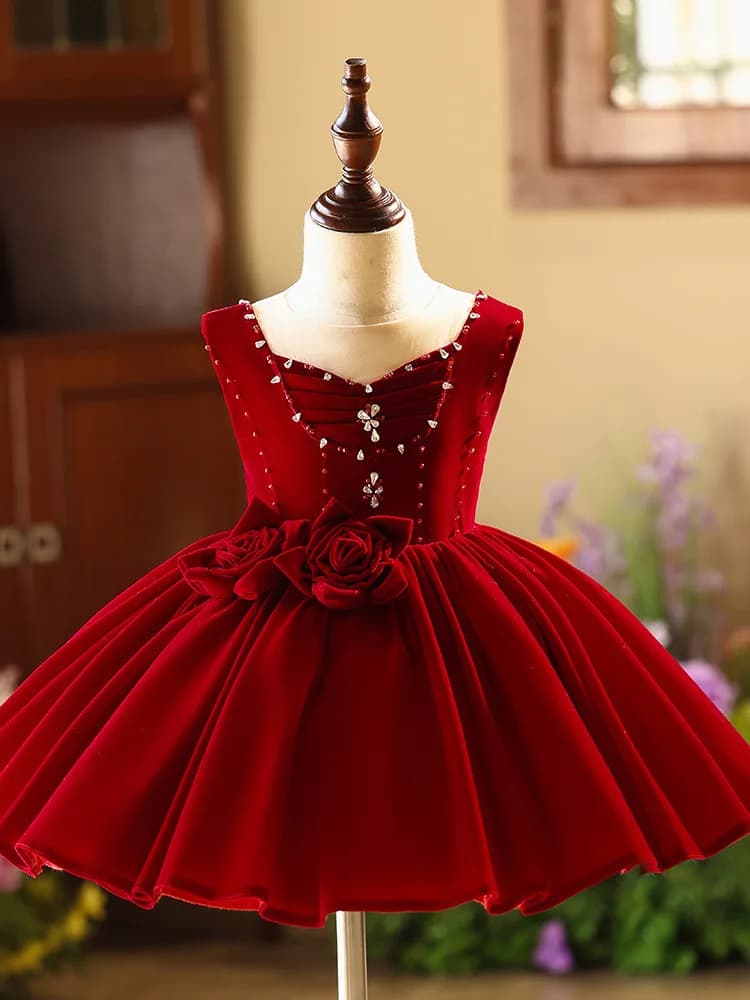 Robes de noël rouge pour filles, robe de soirée princesse élégante pour enfants, spectacle d'anniver