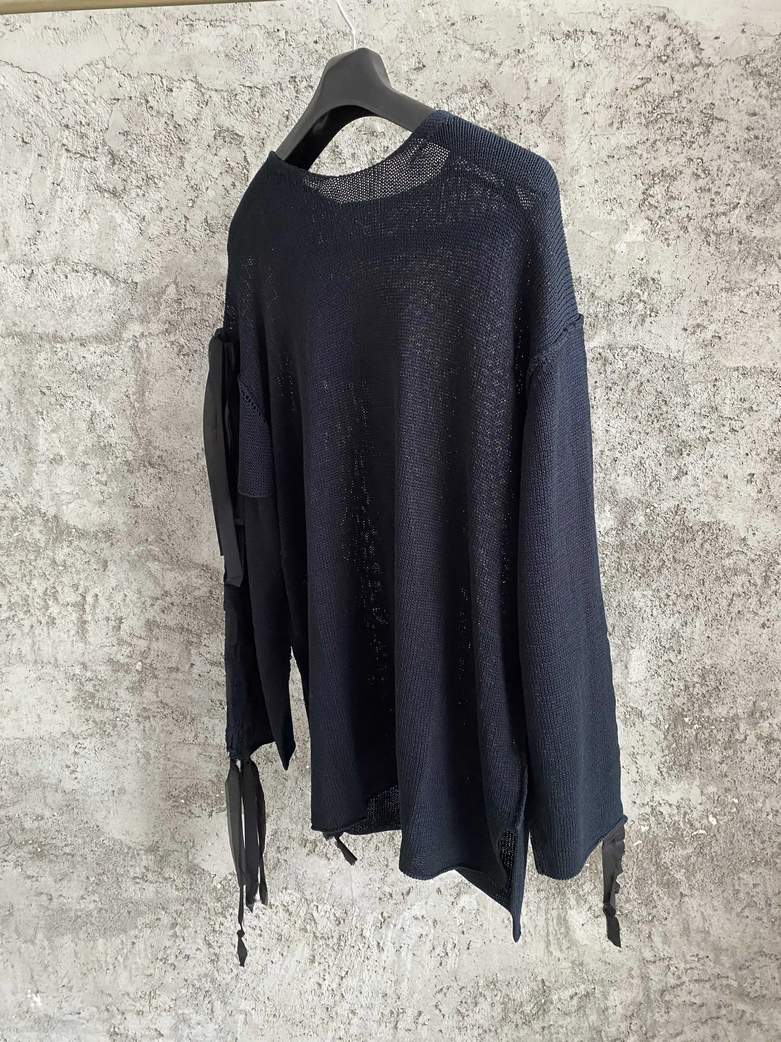 Pull ajouré tricoté en coton à pompons tissé à la main original