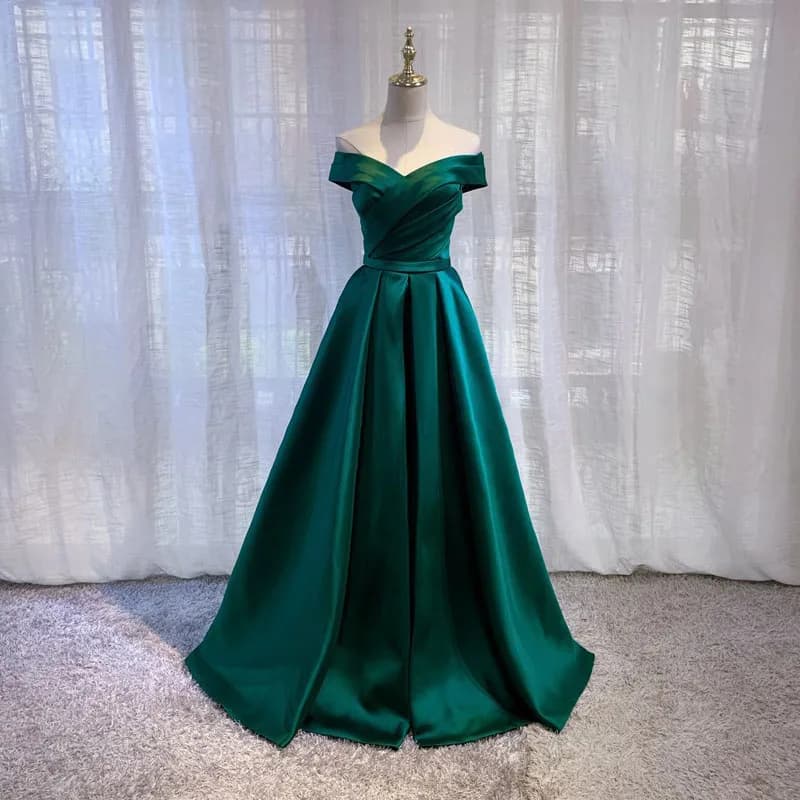 Robe longue de demoiselle d'honneur en Satin, Sexy, col bateau, élégante, longue, pour bal de promo,