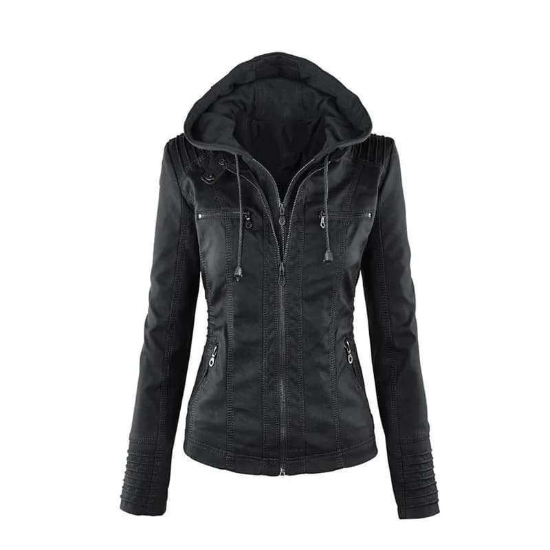 Veste en simili cuir pour femmes, manteau d'hiver féminin, veste de moto, Faux daim, sweat à capuche