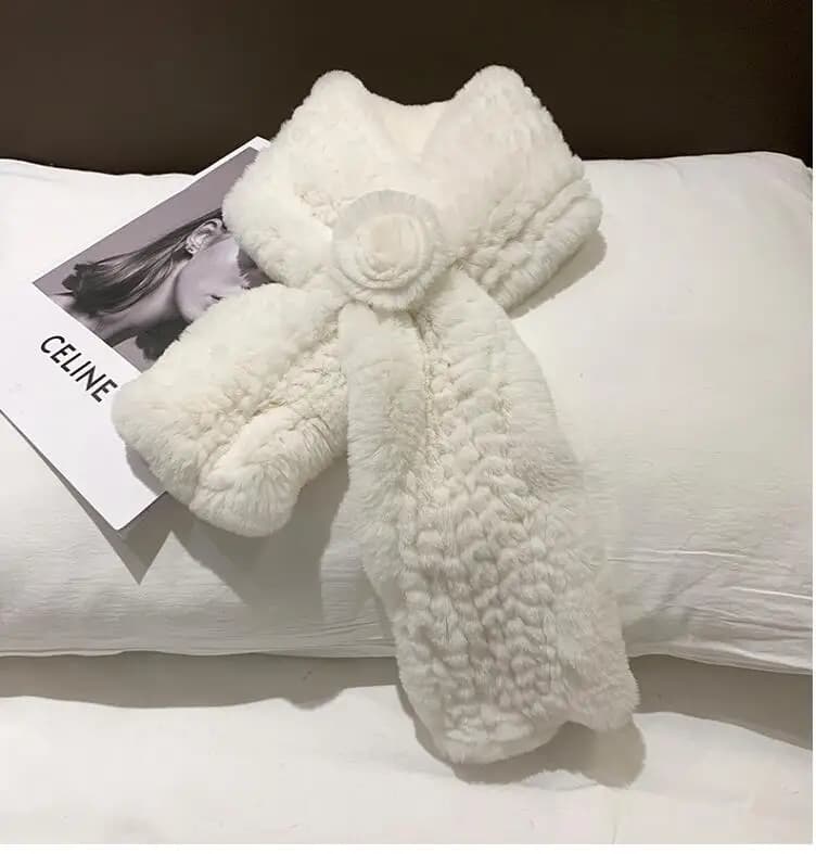 Écharpe en vraie fourrure de lapin Rex pour femmes, coupe-vent, chaud, tricoté, résistant au froid, 