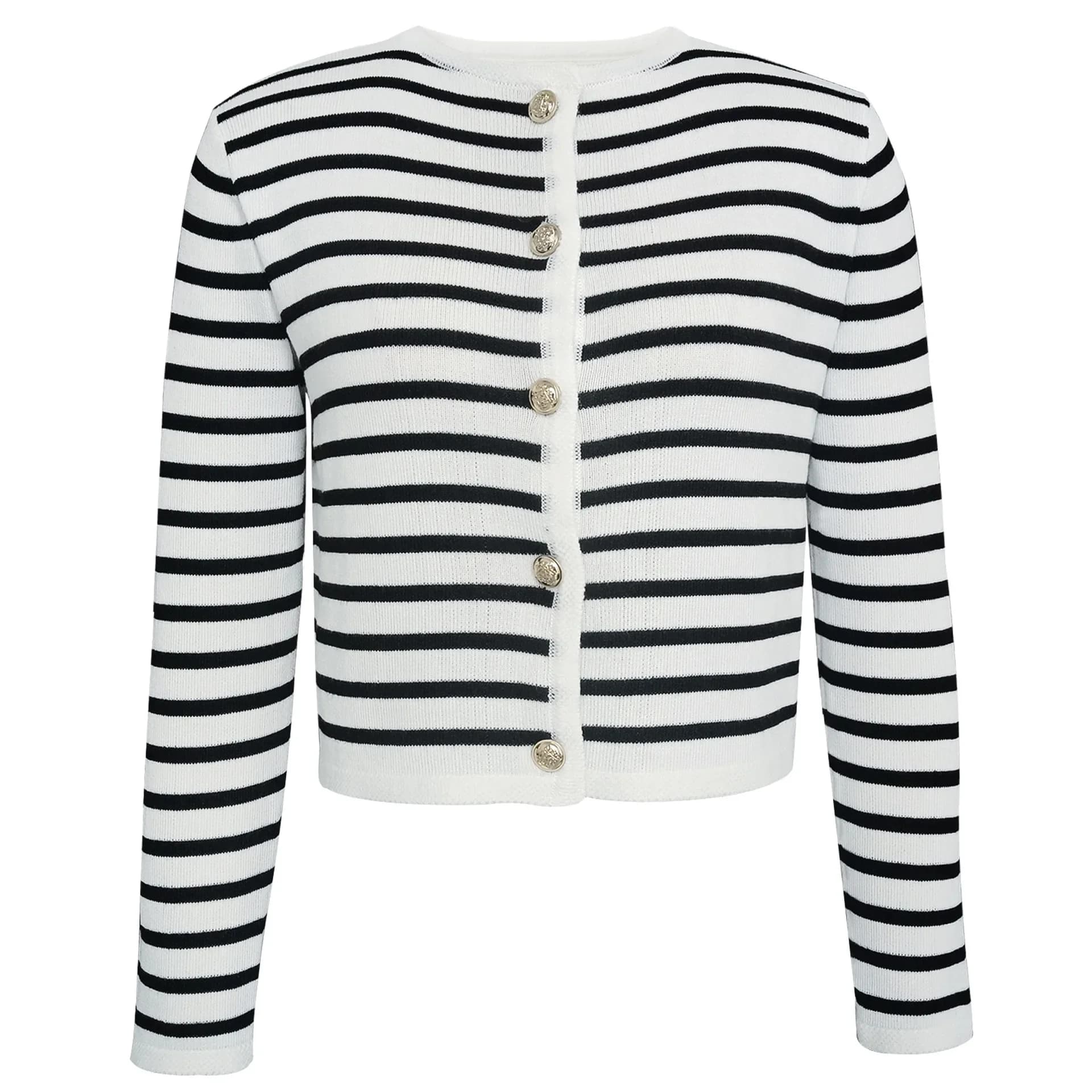 Pull rayé à manches longues pour femmes, cardigans à simple boutonnage, col rond, mode vintage décon