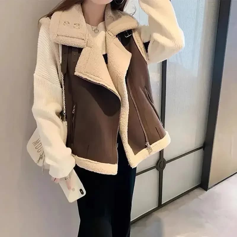 Gilet femme couleur unie agneau peluche épissage travail élégant gilet pour femmes vêtements mode 20