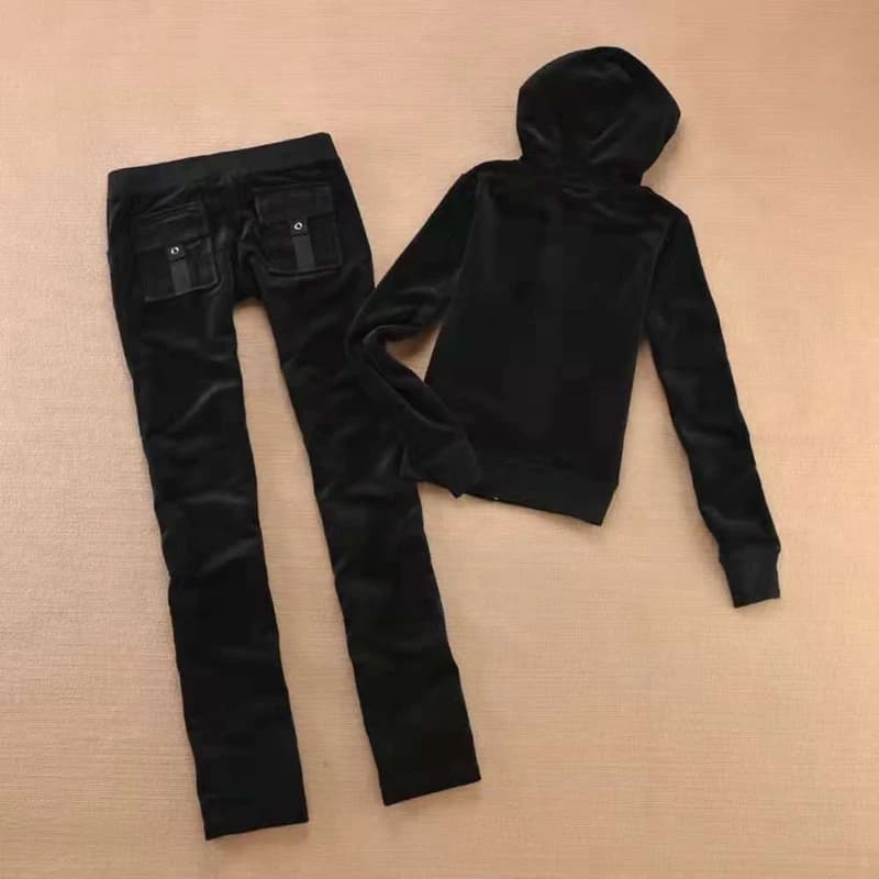 Survêtement en velours de couleur unie pour femmes, ensemble deux pièces avec haut et pantalon à fer