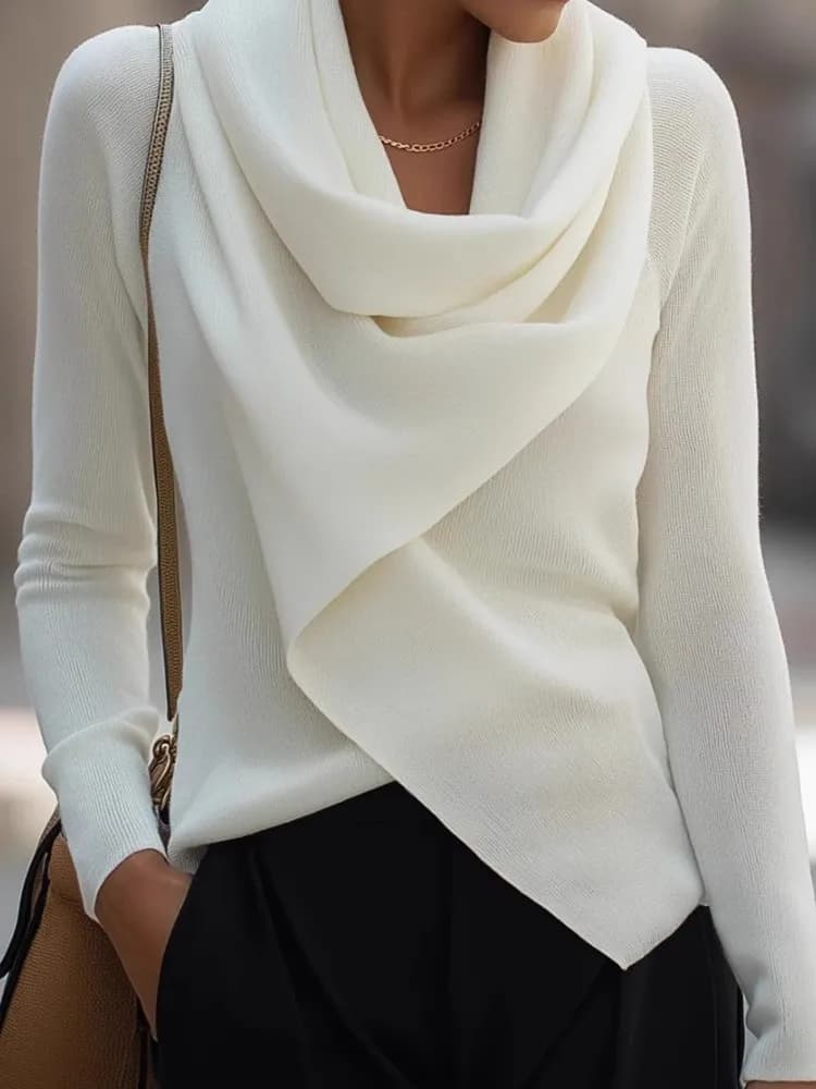 Femmes tricot blanc pull mode à manches longues Pile col pull chandails hauts pour femme Chic Street