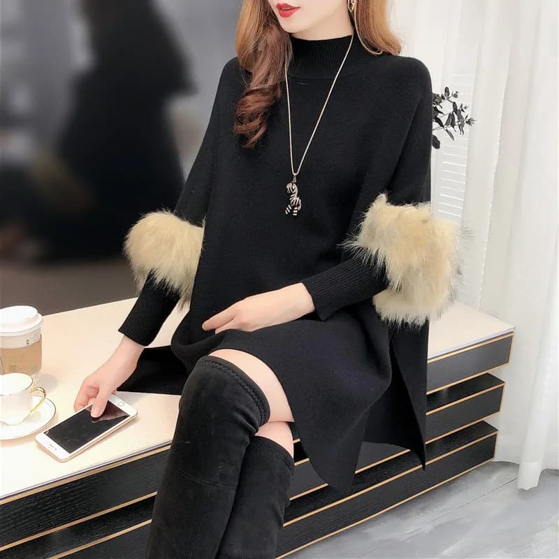 Poncho Tricots Femme, Manches Chauve-Souris, Cercle, Fausse Fourrure, Amissié, Long Pull, Tricots, C