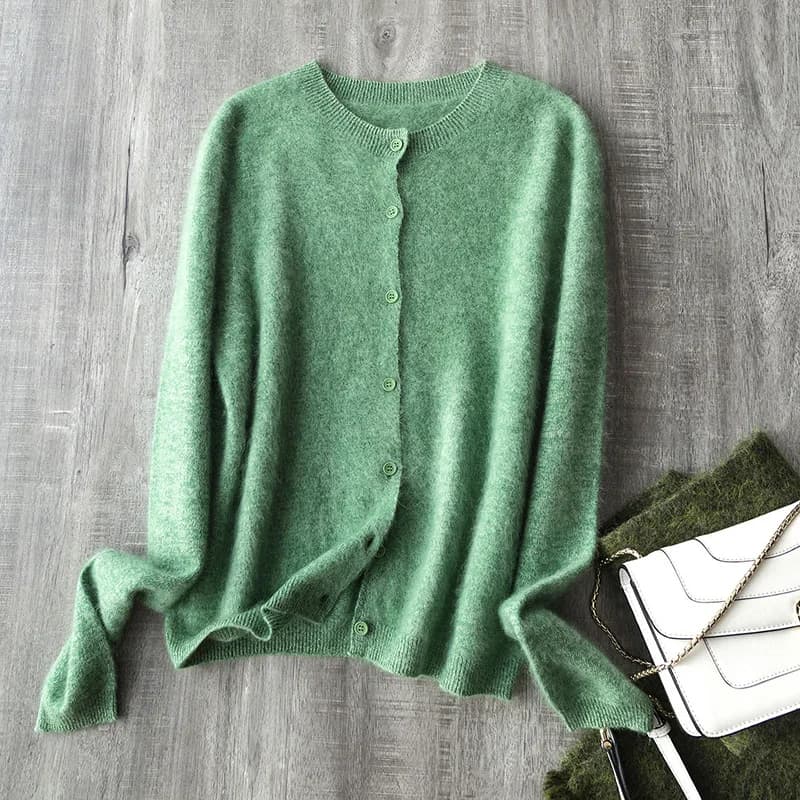 Cardigan chaud en laine et cachemire brossé pour femmes, pull doux sans couture à col rond