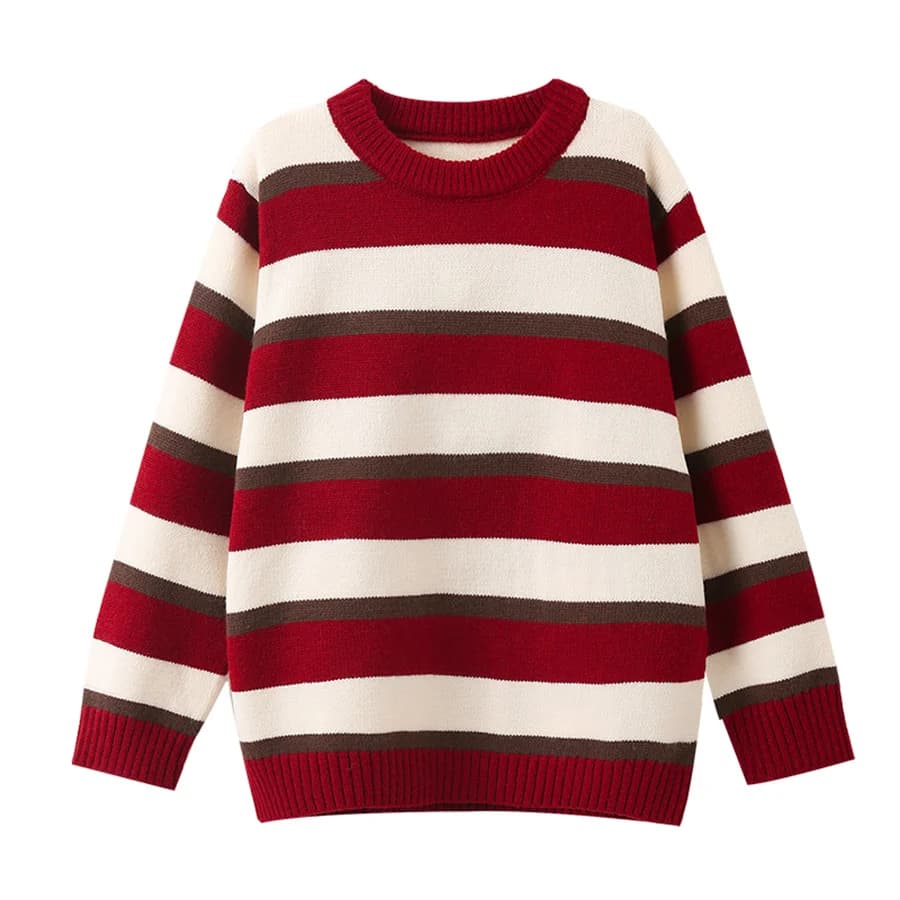 Printemps automne élégant enfants mode rouge rayé pull pour adolescentes décontracté tricoté vêtemen