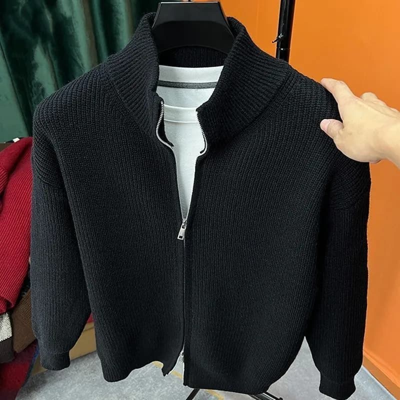 Cardigan à fermeture éclair pour homme, pull polyvalent tricoté, veste cintrée, col mi-haut, automne