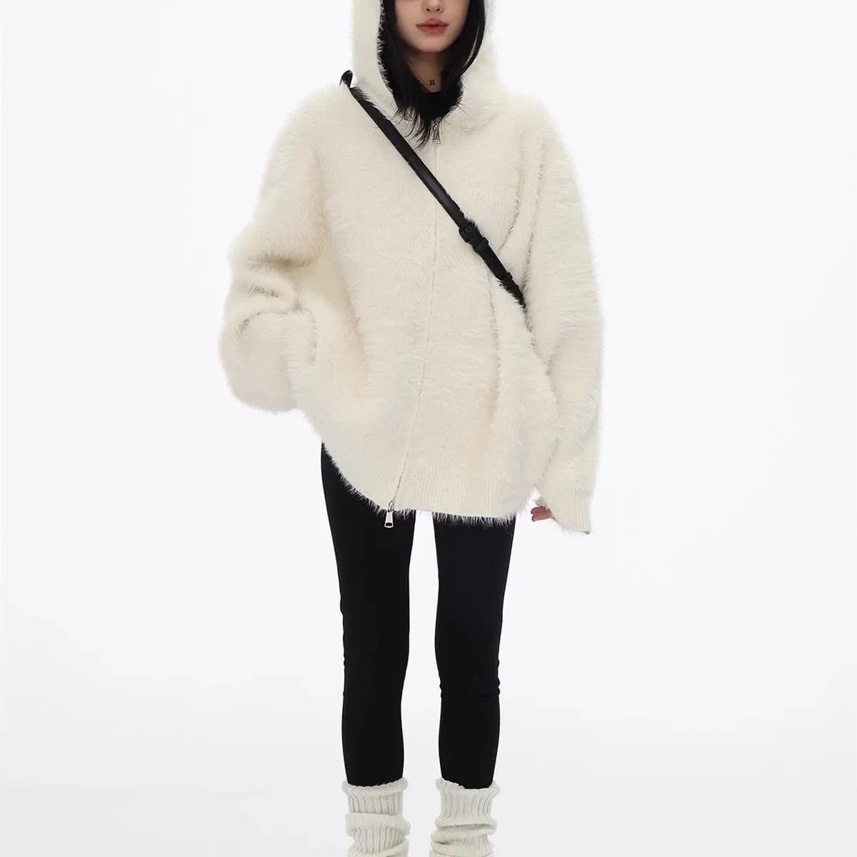 Cardigan à capuche rétro américain pour femme, haut tendance, veste polyvalente, pull décontracté, h