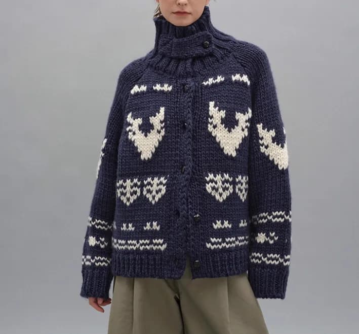 Veste pull à col roulé bleu marine pour femme, Cardigan tricoté ample à revers de noël, automne et h