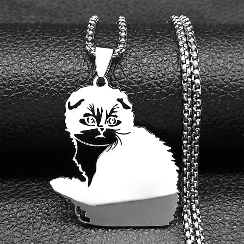 Collier pendentif chat Kitty pour hommes et femmes, acier inoxydable, or, argent, noir, document mig